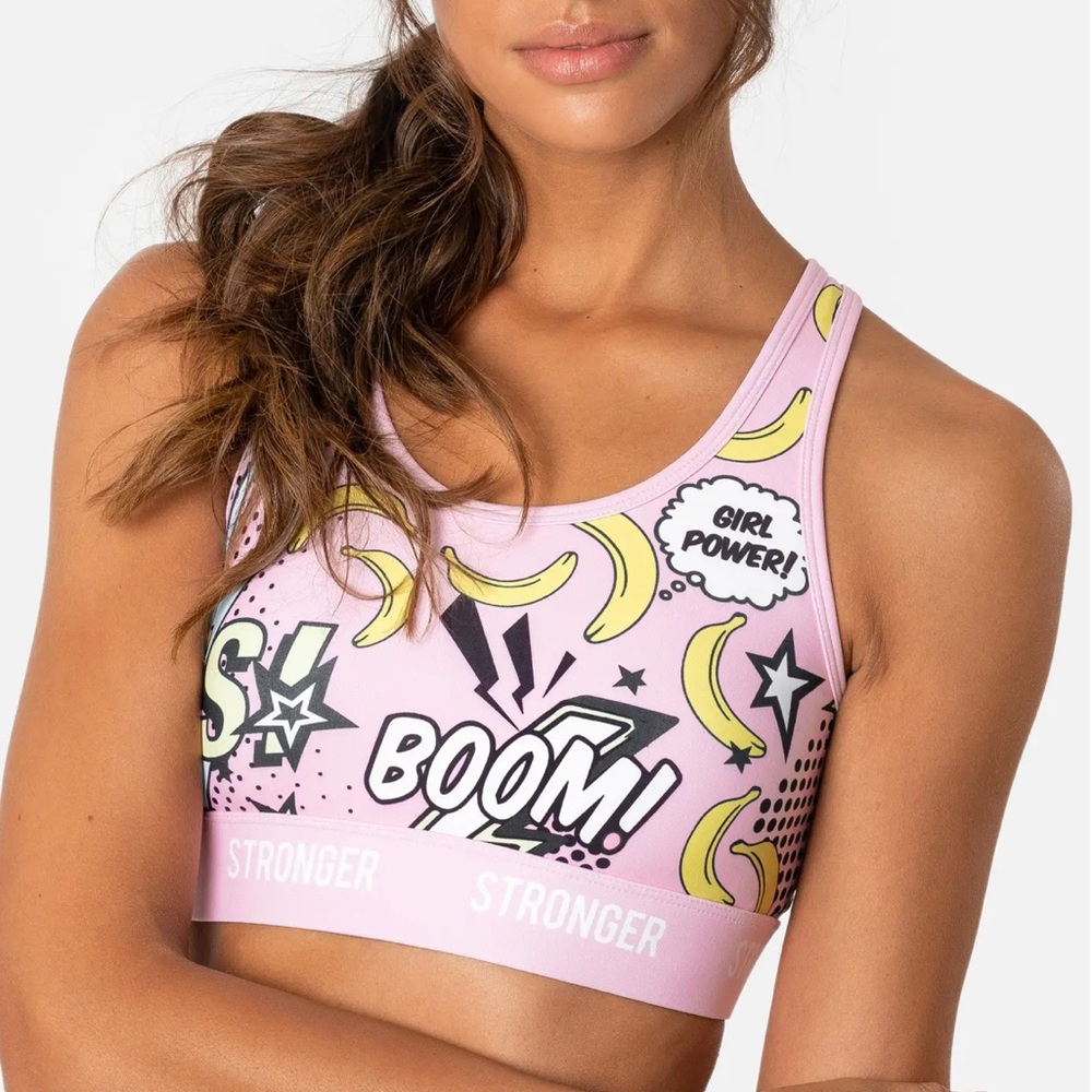 Stronger Ice Cream Girl Power Pink Print Sport Bra